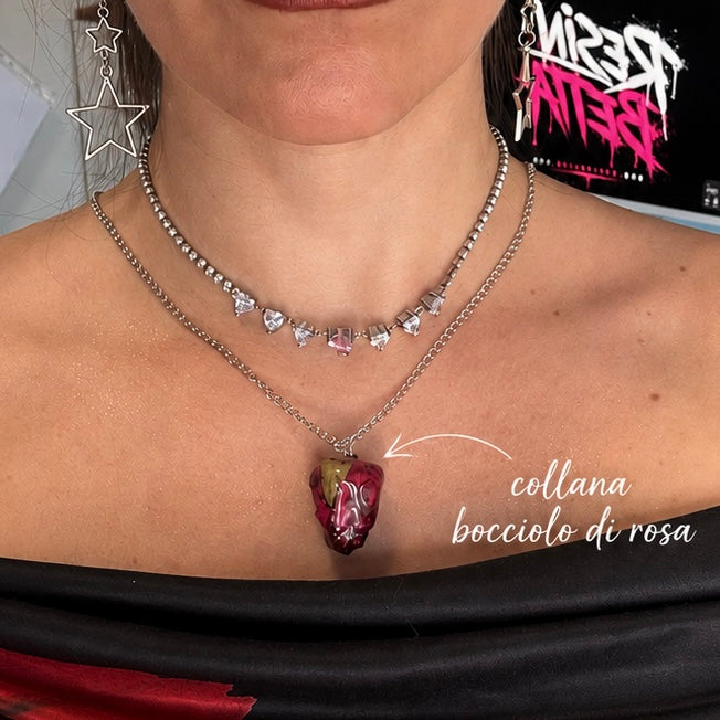 Collana bocciolo di rosa - catenina color argento