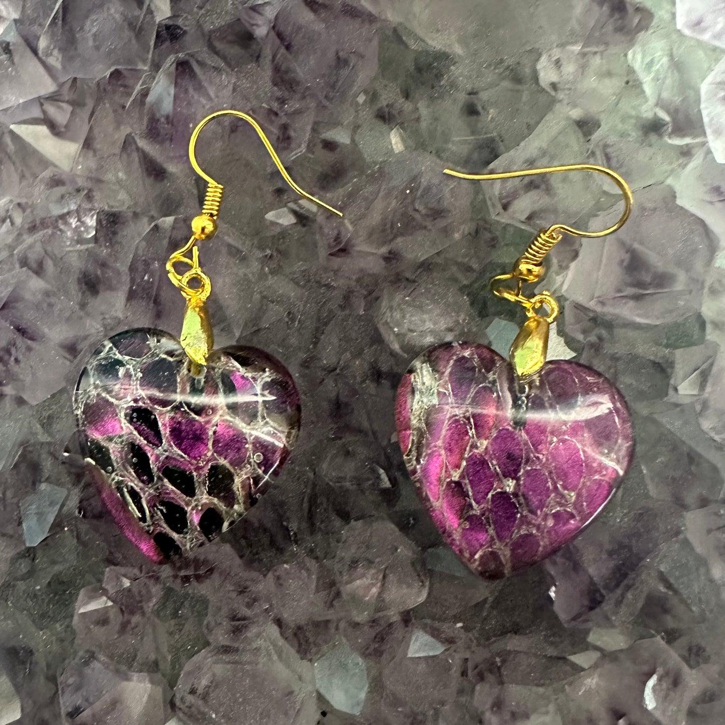 Orecchini cuore con vera pelle di serpente