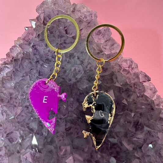 DA PERSONALIZZARE! Portachiavi doppio cuore a metà