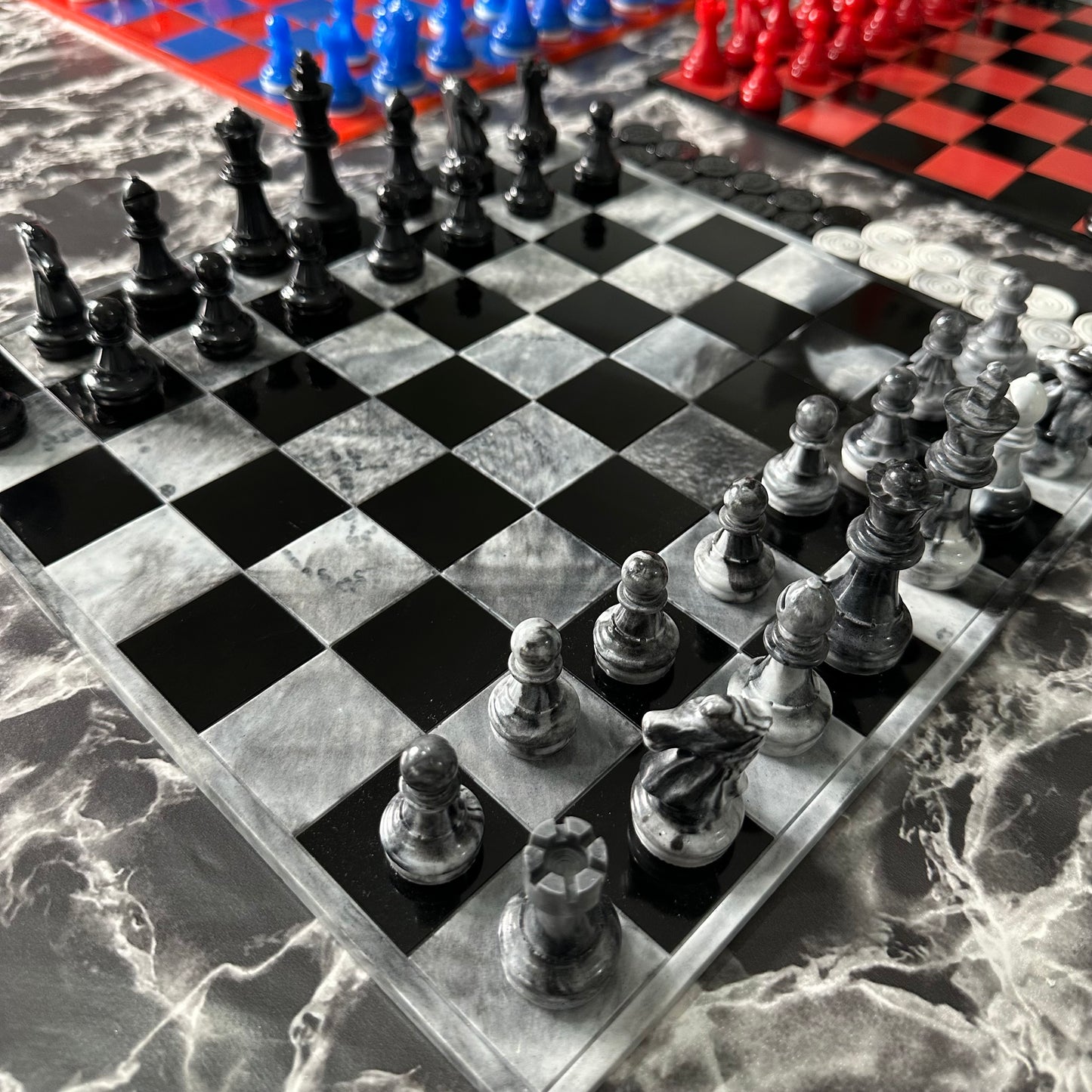 Scacchiera effetto marmo bianco/nero