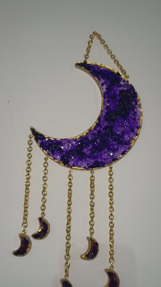 ✨ Mezzaluna Drusa Con Pendenti – Viola E Oro