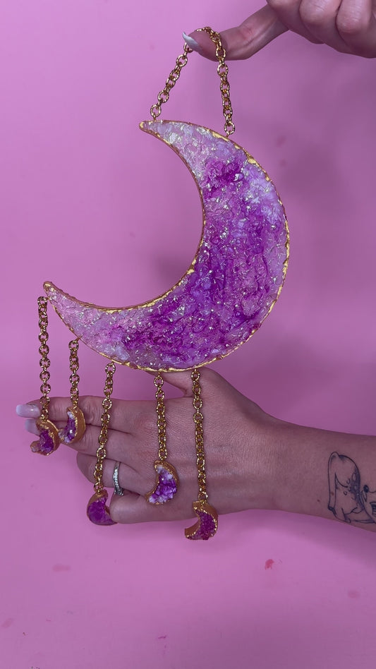 ✨ Mezzaluna Drusa Con Pendenti – Rosa E Bianco