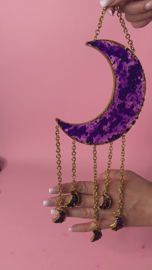 ✨ Mezzaluna Drusa Con Pendenti – Viola E Oro